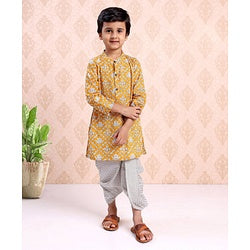 Babyhug Full Sleeves Kurta & Dhoti Floral Print - Yellow White