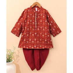 Babyhug Cotton Full Sleeves Kurta and Dhoti Set Printed - Red