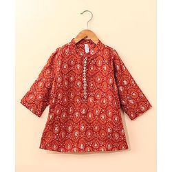 Babyhug Cotton Full Sleeves Kurta and Dhoti Set Printed - Red