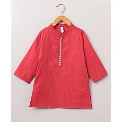 Babyhug Full Sleeves Cotton Kurta & Lurex Dhoti Set Stripes Print- Red