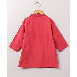 Babyhug Full Sleeves Cotton Kurta & Lurex Dhoti Set Stripes Print- Red