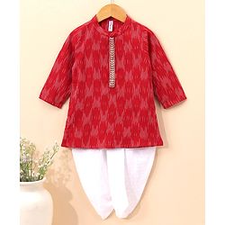 Babyhug Full Sleeves Cotton Kurta & Dhoti Set Printed- Red