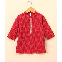 Babyhug Full Sleeves Cotton Kurta & Dhoti Set Printed- Red
