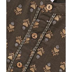 Babyhug Full Sleeves Floral Printed Kurta & Dhoti Set - Charcoal