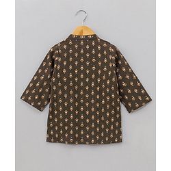 Babyhug Full Sleeves Floral Printed Kurta & Dhoti Set - Charcoal