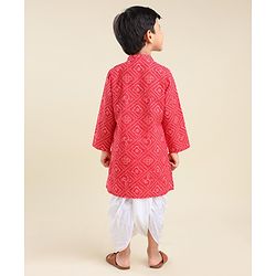 Babyhug  Full Sleeve Bandhani Print Kurta with Dobby Dhoti - Red