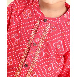 Babyhug  Full Sleeve Bandhani Print Kurta with Dobby Dhoti - Red