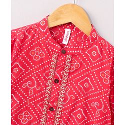 Babyhug  Full Sleeve Bandhani Print Kurta with Dobby Dhoti - Red
