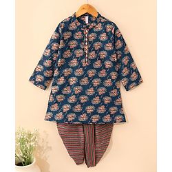 Babyhug Full Sleeves Kurta and Dhoti Set Printed - Indigo