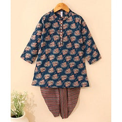 Babyhug Full Sleeves Kurta and Dhoti Set Printed - Indigo