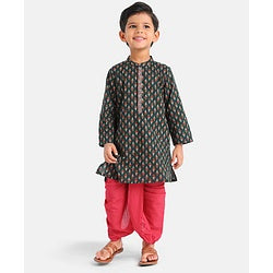 Babyhug Full Sleeves Kurta and Dhoti Set Printed - Dark Green