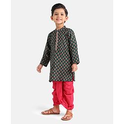 Babyhug Full Sleeves Kurta and Dhoti Set Printed - Dark Green