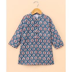 Babyhug Full Sleeve Cotton Printed Kurta Pyjama  Set - Turquoise Blue