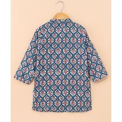 Babyhug Full Sleeve Cotton Printed Kurta Pyjama  Set - Turquoise Blue