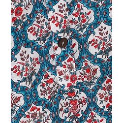 Babyhug Full Sleeve Cotton Printed Kurta Pyjama  Set - Turquoise Blue