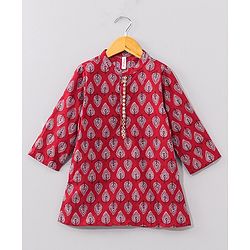 Babyhug Cotton Full Sleeves Kurta Pyjama Set Leaf Print - Red