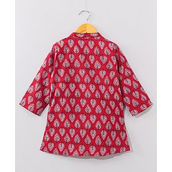 Babyhug Cotton Full Sleeves Kurta Pyjama Set Leaf Print - Red