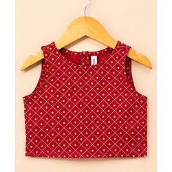 Babyhug Sleeveless Lehenga Choli and Dupatta Set Jaipuri Print - Red & Green