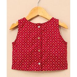 Babyhug Sleeveless Lehenga Choli and Dupatta Set Jaipuri Print - Red & Green