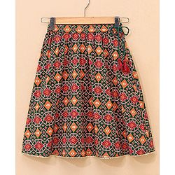Babyhug Sleeveless Lehenga Choli and Dupatta Set Jaipuri Print - Red & Green