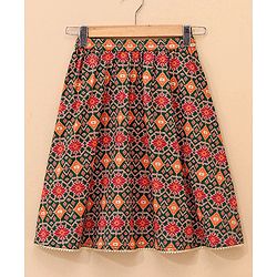 Babyhug Sleeveless Lehenga Choli and Dupatta Set Jaipuri Print - Red & Green