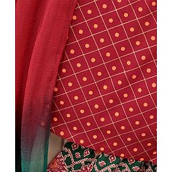 Babyhug Sleeveless Lehenga Choli and Dupatta Set Jaipuri Print - Red & Green