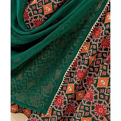 Babyhug Sleeveless Lehenga Choli and Dupatta Set Jaipuri Print - Red & Green