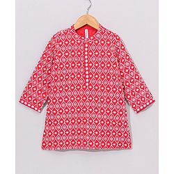 Babyhug Full Sleeve Cotton Thread Embrodered Kurta Pyjama  Set - Red
