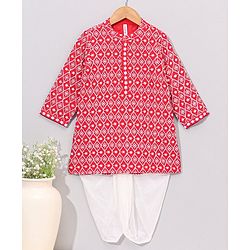 Babyhug Full Sleeve Cotton Thread Embrodered Kurta Pyjama  Set - Red