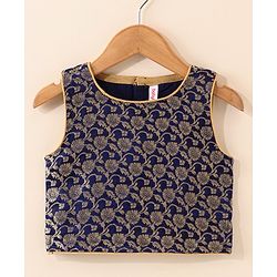 Babyhug Sleeveless Embroidered Choli Lehenga And Dupatta - Blue Yellow