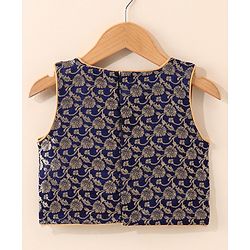 Babyhug Sleeveless Embroidered Choli Lehenga And Dupatta - Blue Yellow
