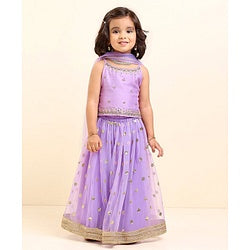 Babyhug Sleeveless Choli & Lehenga With Dupatta Sequin Embroidery- Lavender