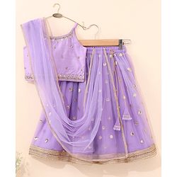 Babyhug Sleeveless Choli & Lehenga With Dupatta Sequin Embroidery- Lavender