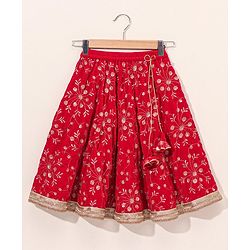 Babyhug Sleeveless Embroidered Choli Lehenga And Dupatta - Red