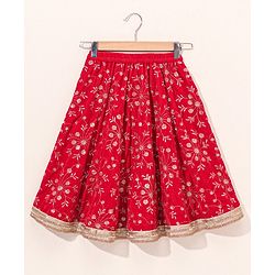 Babyhug Sleeveless Embroidered Choli Lehenga And Dupatta - Red
