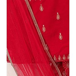 Babyhug Sleeveless Embroidered Choli Lehenga And Dupatta - Red