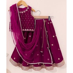 Babyhug Sleeveless Choli & Lehenga with Dupatta Embroidered - Magenta