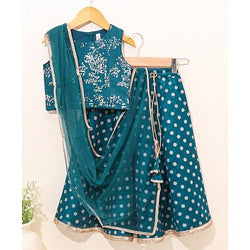 Babyhug Sleeveless Choli & Lehenga with Dupatta Embellished - Blue