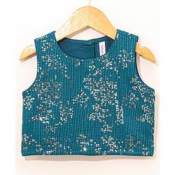 Babyhug Sleeveless Choli & Lehenga with Dupatta Embellished - Blue
