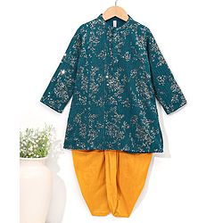 Babyhug Full Sleeves Solid Kurta Dhoti Set All Over Sequins - Blue Yellow