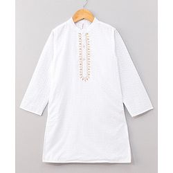 Babyhug Full Sleeves Embroidered Kurta & Striped Dhoti - White