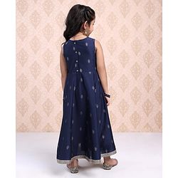 Babyhug Sleeveless Printed Ethnic Dress With Embroidery- Navy Blue