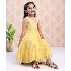 Babyhug Sleeveless Ethnic Dress With Sequin Detailing- Yellow