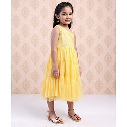 Babyhug Sleeveless Ethnic Dress With Sequin Detailing- Yellow