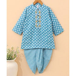 Babyhug Full Sleeves Printed Kurta & Dhoti - Blue