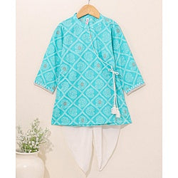 Babyhug Cotton Woven Full Sleeves Ethnic Printed Kurta & Dhoti Set - Blue