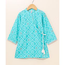 Babyhug Cotton Woven Full Sleeves Ethnic Printed Kurta & Dhoti Set - Blue