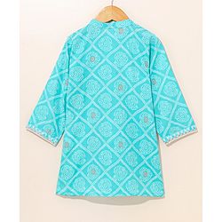 Babyhug Cotton Woven Full Sleeves Ethnic Printed Kurta & Dhoti Set - Blue