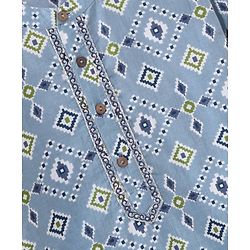 Babyhug Full Sleeves Cotton Printed Kurta & Striped Dhoti Set- Light Blue