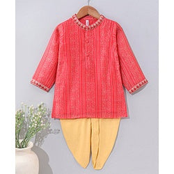 Babyhug Full Sleeves Kurta and Dhoti Set Bandhani Print - Coral